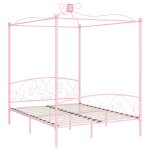 Vidaxl cadre de lit  baldaquin rose mtal 160 x 200 cm