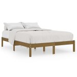 Vidaxl cadre de lit marron miel bois de pin massif 150x200 cm uk king