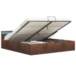Vidaxl cadre de lit  rangement avec led marron tissu 160x200 cm