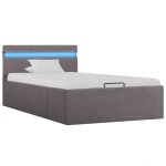 Vidaxl cadre de lit � stockage hydraulique � led taupe tissu 90x200 cm