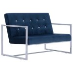 Vidaxl canap� 2 places avec accoudoirs bleu chrome et velours