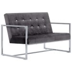 Vidaxl canap 2 places avec accoudoirs gris fonc chrome et velours