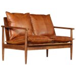 Vidaxl canap  2 places cuir vritable avec bois d'acacia marron