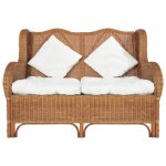 Vidaxl canap 2 places marron clair rotin naturel et lin