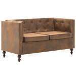 Vidaxl canap  2 places revtement en tissu marron aspect de daim