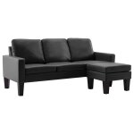 Vidaxl canap  3 places avec repose - pied noir similicuir