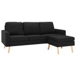 Vidaxl canap  3 places avec repose - pied noir tissu