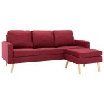Vidaxl canap  3 places avec repose - pied rouge bordeaux tissu