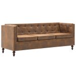 Vidaxl canap  3 places revtement en tissu marron aspect de daim