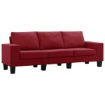 Vidaxl canap  3 places rouge bordeaux tissu