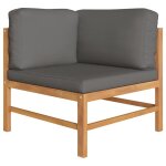 Vidaxl canaps d'angle 2 pcs avec coussins gris fonc teck solide