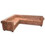 Vidaxl canap d'angle chesterfield 6 places cuir artificiel marron