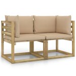 Vidaxl canaps d'angle de jardin 2pcs et coussins pin imprgn de vert