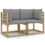 Vidaxl canaps d'angle de jardin 2pcs et coussins pin imprgn de vert