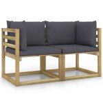 Vidaxl canapés d'angle de jardin 2pcs et coussins pin imprégné de vert Vidaxl canapés d'angle de jardin 2pcs et coussins pin imprégné de vert
