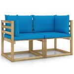 Vidaxl canaps d'angle de jardin 2pcs et coussins pin imprgn de vert