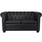 Vidaxl canap chesterfield  2 places cuir synthtique noir