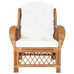 Vidaxl canap avec coussin marron clair rotin naturel et lin