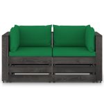 Vidaxl canap de jardin 2 places avec coussins bois imprgn de gris