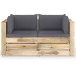 Vidaxl canap de jardin 2 places avec coussins bois imprgn de vert