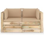Vidaxl canap de jardin 2 places avec coussins bois imprgn de vert