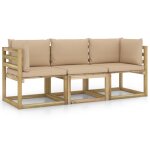 Vidaxl canap de jardin 3 places avec coussins beige