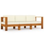 Vidaxl canap de jardin 3 places et coussins blanc crme bois d'acacia