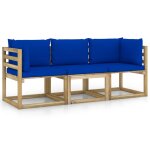 Vidaxl canap de jardin 3 places avec coussins bleu