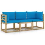 Vidaxl canap de jardin 3 places avec coussins bleu clair