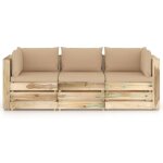 Vidaxl canap de jardin 3 places avec coussins bois imprgn de vert