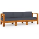 Vidaxl canapé de jardin 3 places et coussins gris foncé acacia massif Vidaxl canapé de jardin 3 places et coussins gris foncé acacia massif