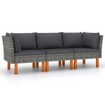 Vidaxl canap� de jardin � 3 places avec coussins gris r�sine tress�e