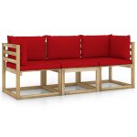 Vidaxl canap de jardin 3 places avec coussins rouge