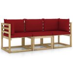 Vidaxl canap de jardin 3 places avec coussins rouge bordeaux