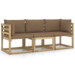 Vidaxl canap de jardin 3 places avec coussins taupe