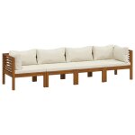 Vidaxl canap� de jardin 4 places et coussin cr�me bois d'acacia massif