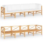 Vidaxl canap� de jardin 4 places avec coussins cr�me bois de teck