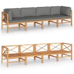 Vidaxl canap� de jardin 4 places et coussins gris bois de teck massif