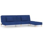 Vidaxl canap - lit 2 places deux oreillers et repose - pied bleu tissu