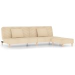 Vidaxl canap - lit 2 places deux oreillers et repose - pied crme tissu