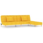 Vidaxl canap - lit 2 places deux oreillers et repose - pied jaune tissu