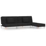 Vidaxl canap - lit 2 places deux oreillers et repose - pied noir tissu