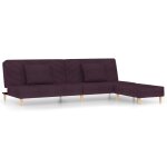 Vidaxl canap - lit 2 places deux oreillers et repose - pied violet tissu