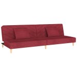 Vidaxl canap - lit  2 places avec deux oreillers rouge bordeaux tissu