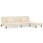 Vidaxl canap - lit 2 places 2 oreillers et repose - pied crme velours