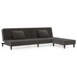 Vidaxl canap - lit 2 places 2 oreillers repose - pied gris fonc velours
