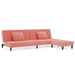 Vidaxl canap - lit 2 places 2 oreillers et repose - pied rose velours