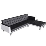 Vidaxl canap - lit d'angle cuir synthtique noir