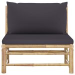 Vidaxl canap de milieu de jardin avec coussins gris fonc bambou