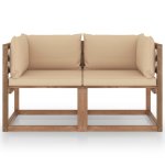 Vidaxl canapé palette de jardin 2 places et coussins beige pinède Vidaxl canapé palette de jardin 2 places et coussins beige pinède